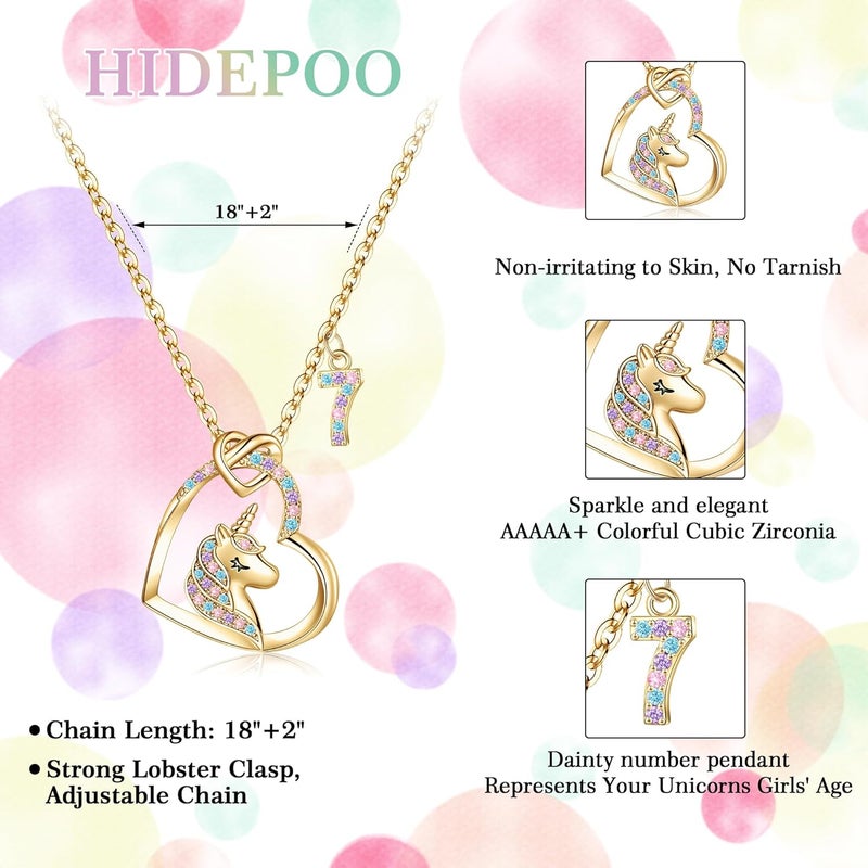 Hidepoo Birthday Unicorns Gifts for Girls - Unicorn Necklace Birthday Gift for 3-16 Year Old Girl Colorful CZ Heart Pendant Unicorn Necklace for Girls Gifts Jewelry - Image 5